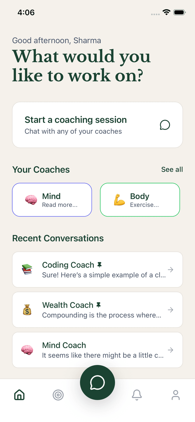 Pick a coach and start a conversation in seconds.