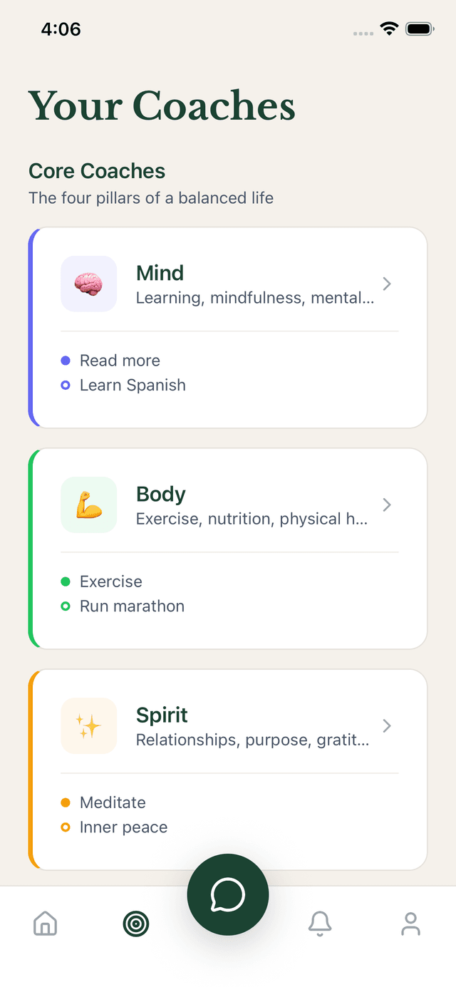 Mind, Body, Spirit, Wealth, & Custom Coaches for every need.