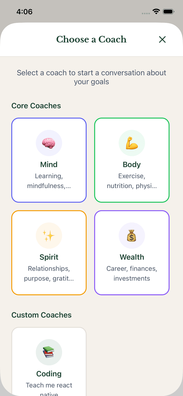 Choose a coach for the moment — or create your own.